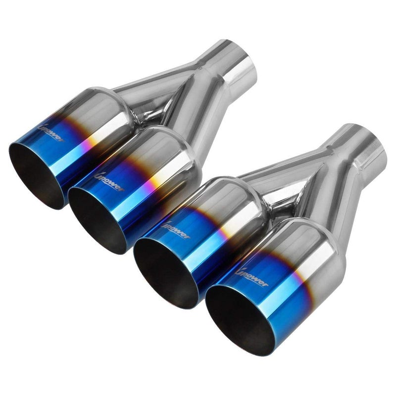 Upower Dual Exhaust Tip 2.5 Inch Inlet 3.5 Inch Outlet 2.5" to 3.5" Diesel Exhaust Tailpipe Blue Burnt 304 Polished Stainless Steel 10.5" Long Weld-on Exhaust Tail Pipe Pack of 2 - Image 1